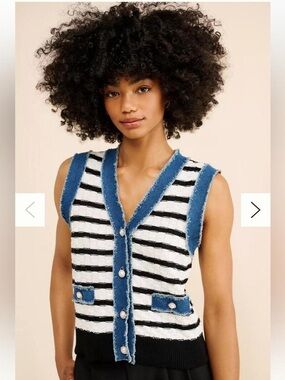 Laundry by Shelli Segal Black & White Striped Sleeveless Sweater Vest
